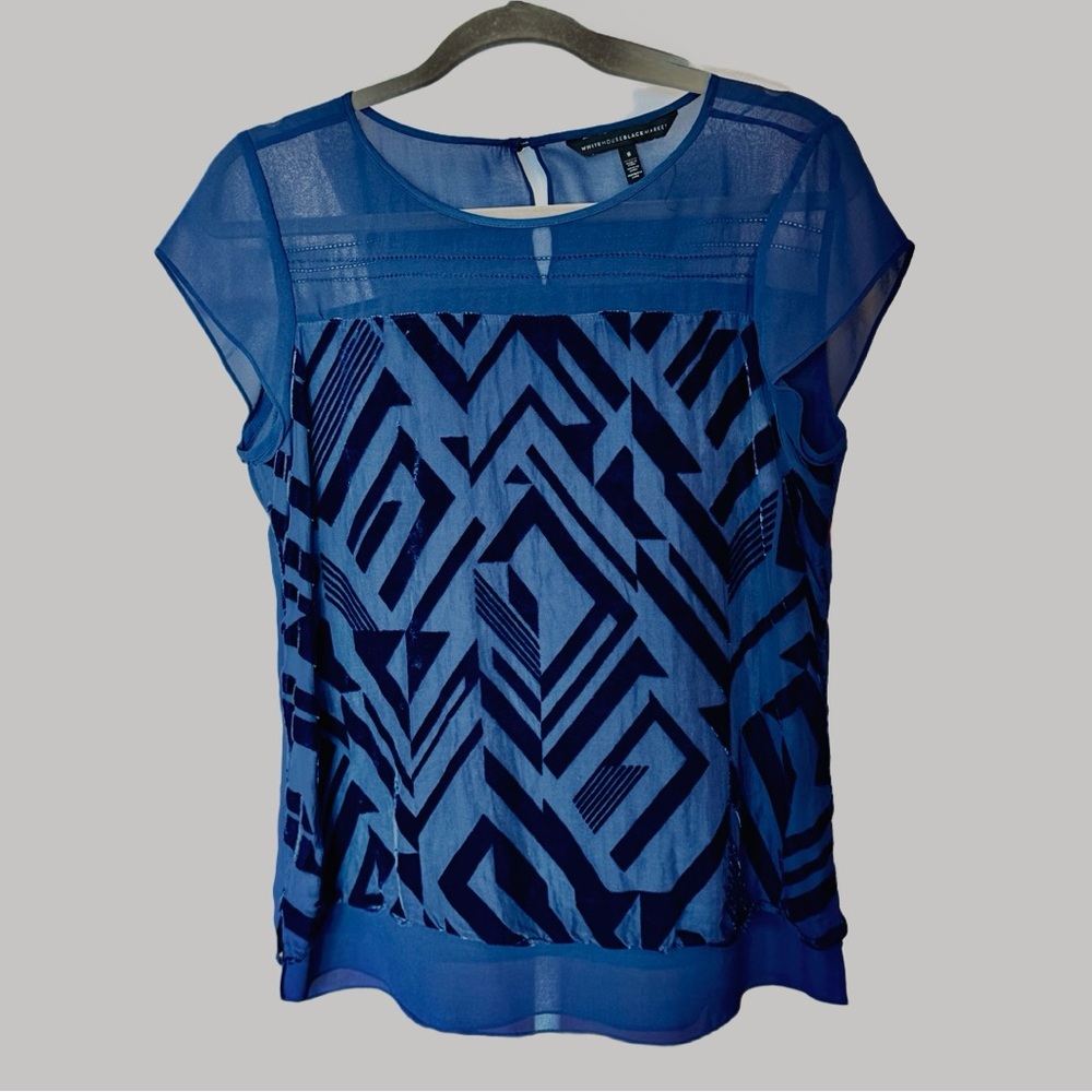 White House Black Market Blue Abstract Blouse